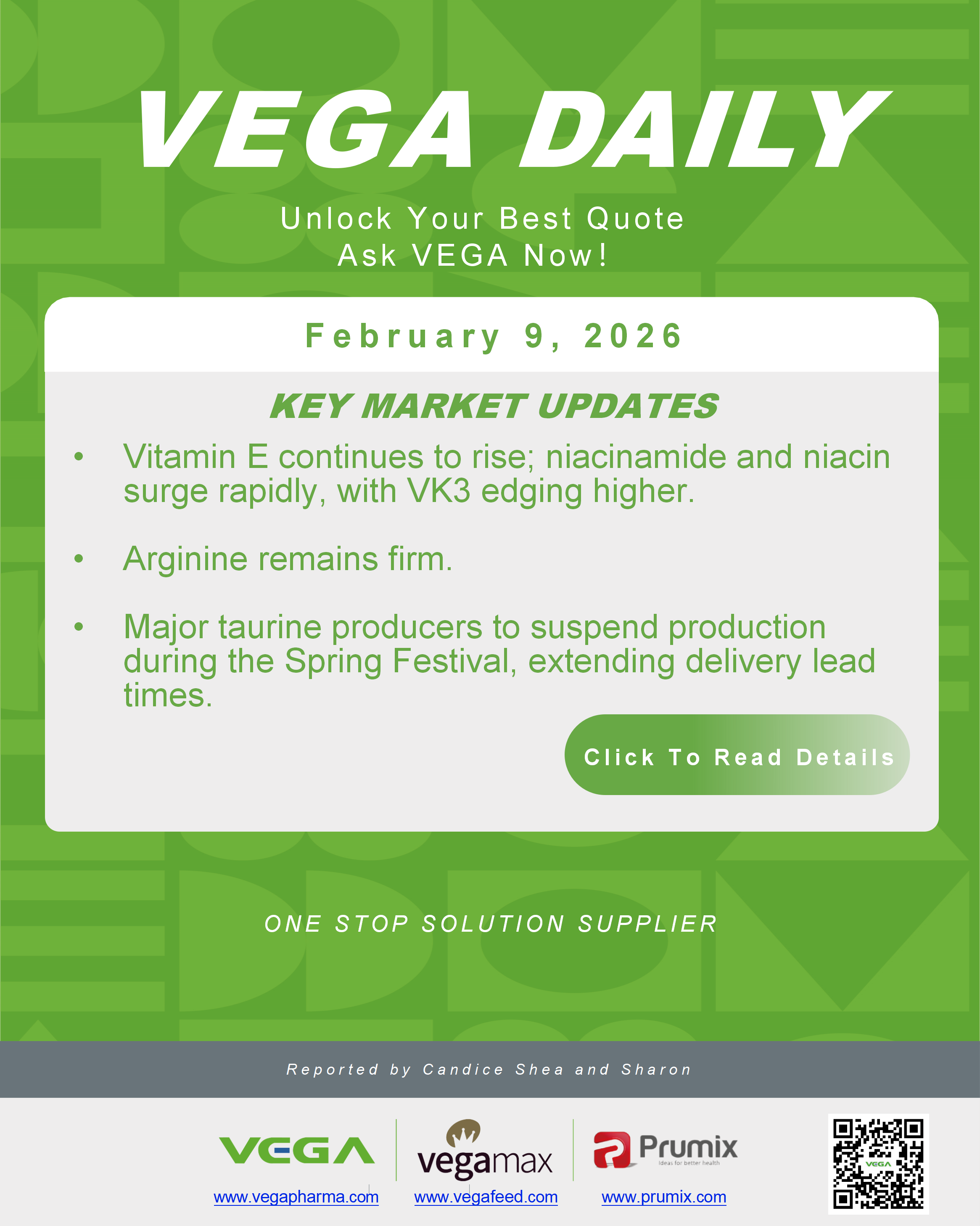 VEGA Daily Dated on February 9th 2026 Vitamin Amino Acid APl Food Additives.png